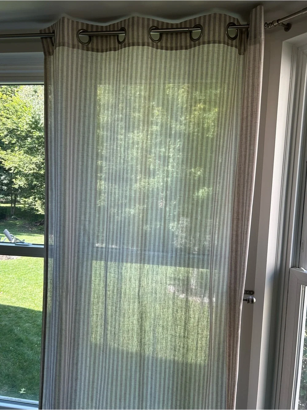 4 Striped Grommet Panels - Linen Window Curtain Panels in Taupe Grey and Beige